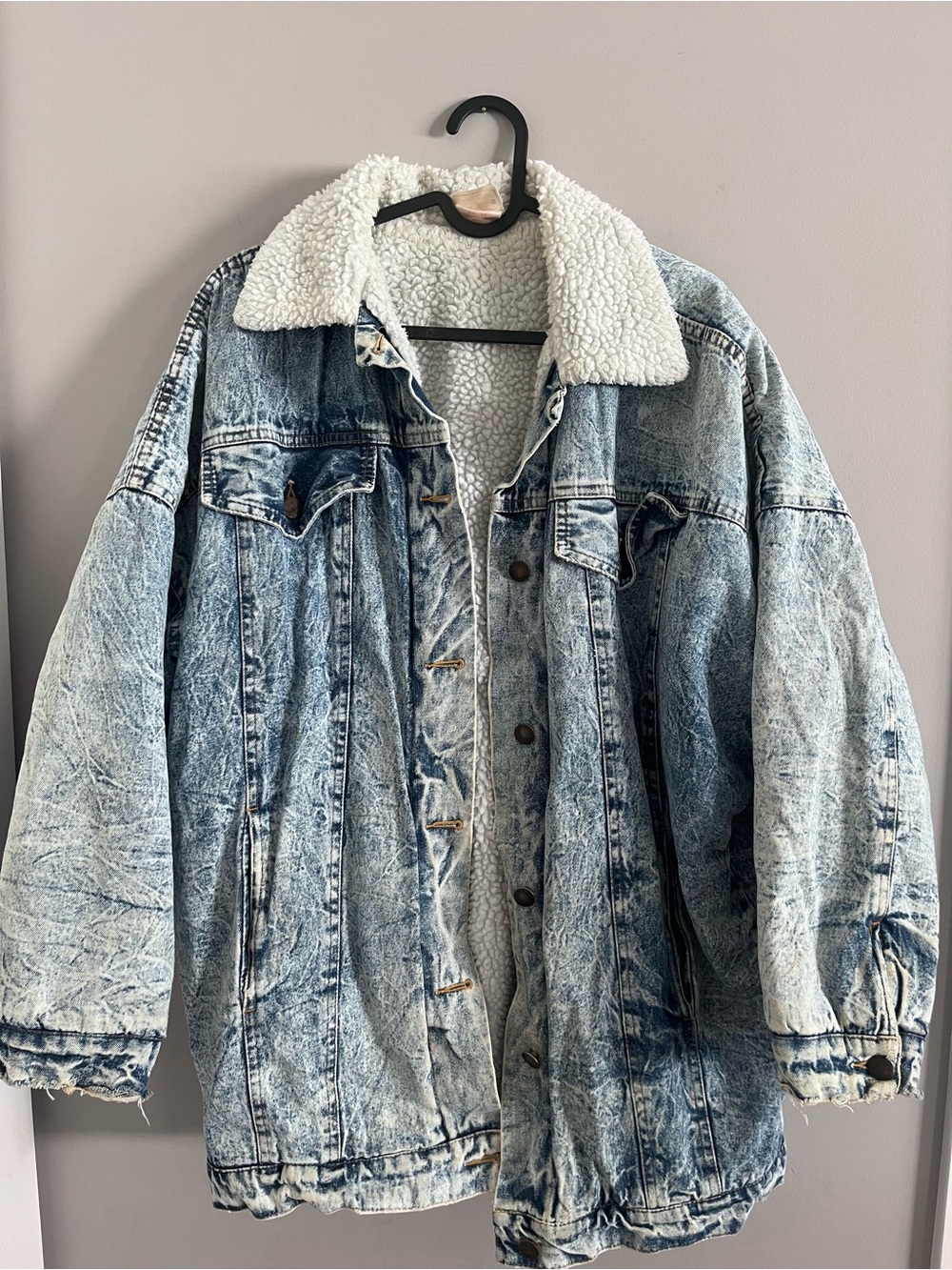 Vintage Distressed 80s Sears Workwear Denim Jack Acid Wash Sherpa-Lined Denim